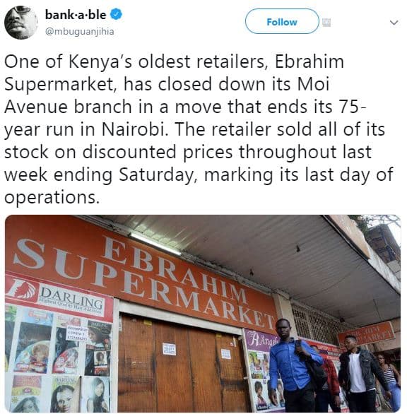 Banka ble mbuguanjihia follow one of kenya's oldest retailers, ebrahim supermark
