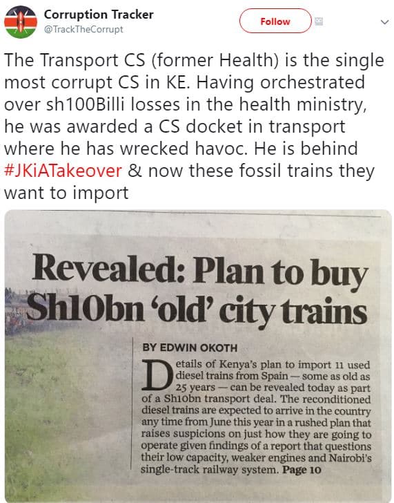 Corruption tracker trackthecorrupt follow the transport cs former health is the