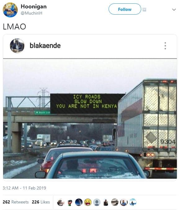Hoonigan muchirih follow lmao blakaende icy roads slou dqun you are not in kenya