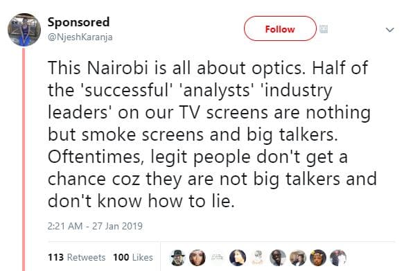 Sponsored njeshkaranja follow this nairobi is all about optics. half of the 'suc