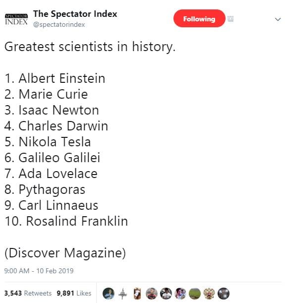 The spectator index index spectatorindex following greatest scientists in histor