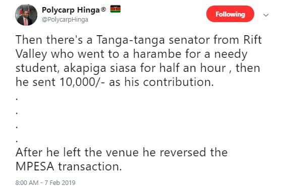 Polycarp hinga polycarphinga following then there's a tangatanga senator from ri