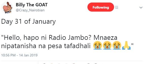 Billy the goat crazy_nairobian following day 31 of january 'hello hapo ni radio
