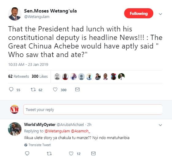 Sen moses wetang'ula wetangulam following that the president had lunch with his