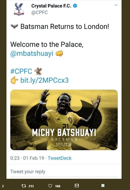Crystal palace fc. cpfc batsman returns to london! welcome to the palace mbatshu