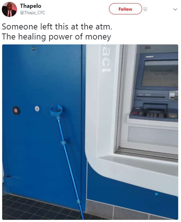 Thapelo thapz_cfc follow someone left this at the atm. the healing power of mone