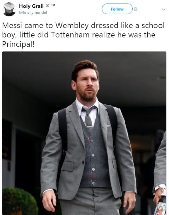 Holy grail finallymendel follow messi came to wembley dressed like school boy, l