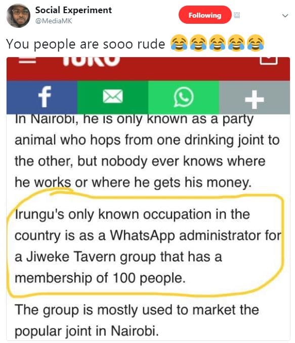 Social experiment mediamk following you people are sooo rude in nairobi, he 1s o