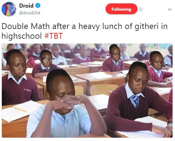 Droid droid254 following double math after a heavy iunch of githeri in highschoo