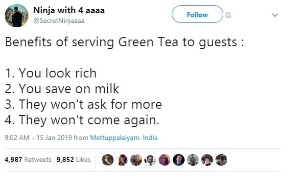 Ninja with 4 aaaa secretninjaaaa follow benefits of serving green tea to guests