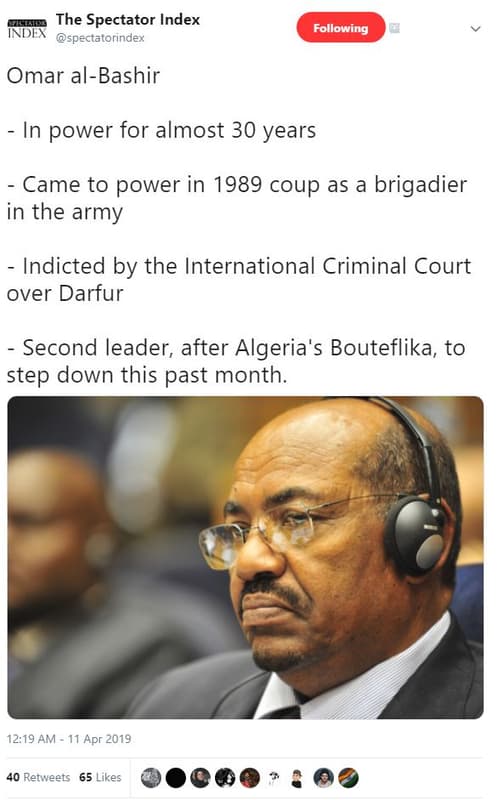 The spectator index index spectatorindex following omar albashir in power for al