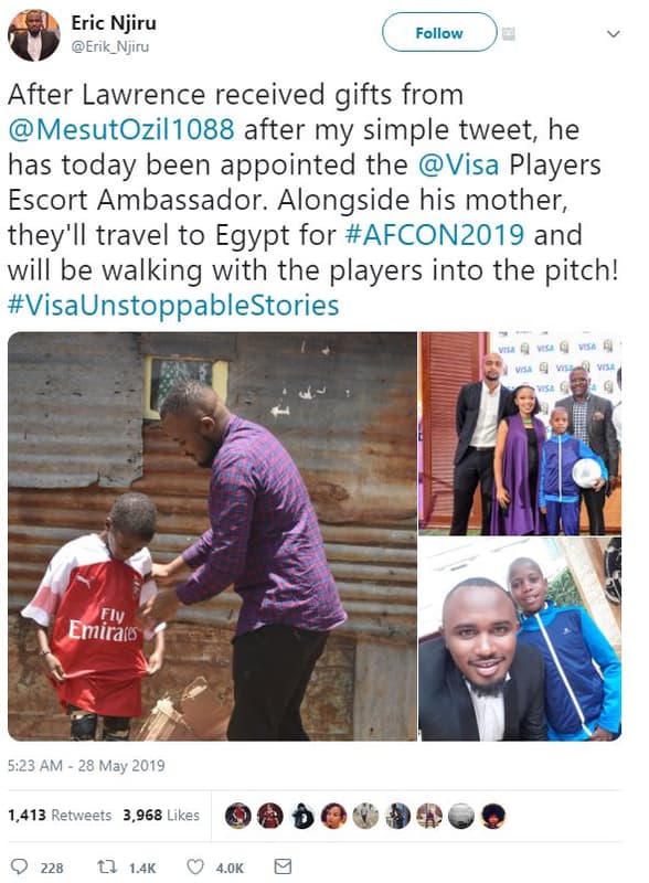 Eric njiru erik_njiru follow after lawrence received gifts from mesutozil1088 af