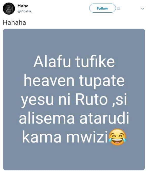 Haha pitisha follow hahaha alafu tufike heaven tupate yesu ni ruto ,si alisema a