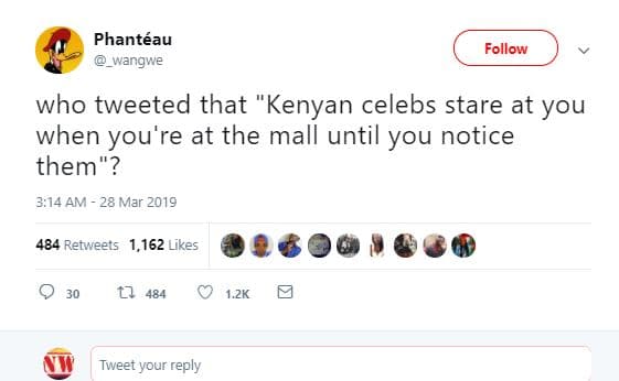Phantéau _wangwe follow who tweeted that kenyan celebs stare at you when you're