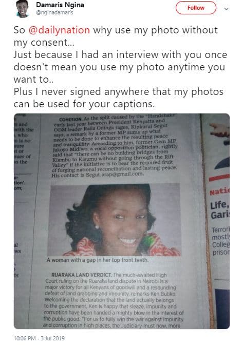 Damaris ngina nginacamaris follow so dailynation why use my photo without my con