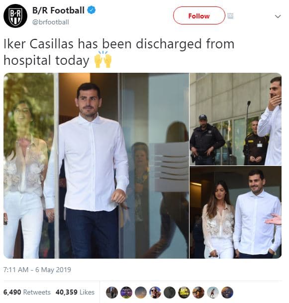 Br football brfootball follow iker casillas has been discharged from hospital to