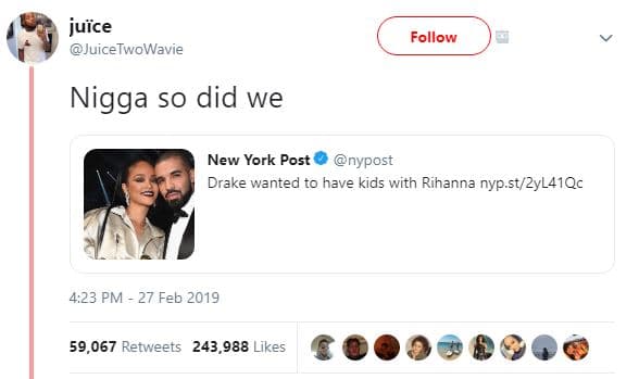 Juice juicetwowavie follow nigga so did we new york post nypost drake wanted to