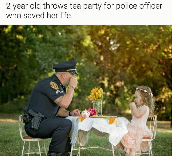2 year old throws tea party for police officer who saved her life