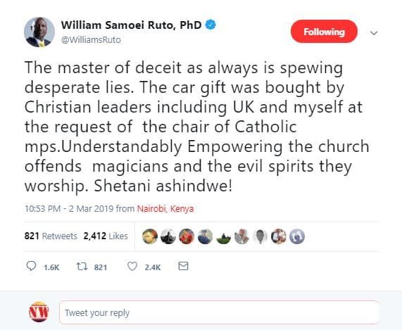 William samoei ruto, phd williamsruto following the master of deceit as always i