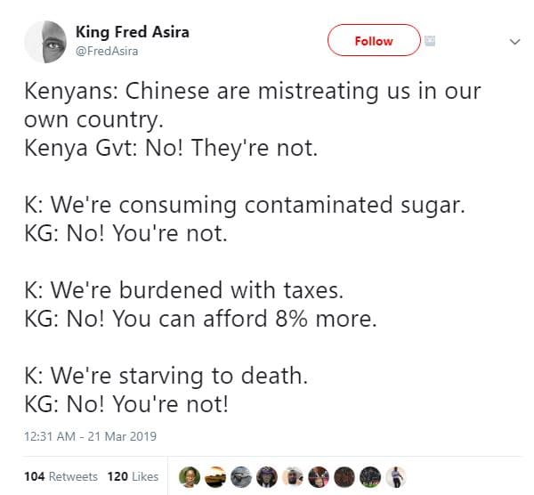 King fred asira fredasira follow kenyans chinese are mistreating us in our own c