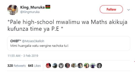 King_muruka kingmuruka follow 'pale highschool mwalimu wa maths akikuja kufunza