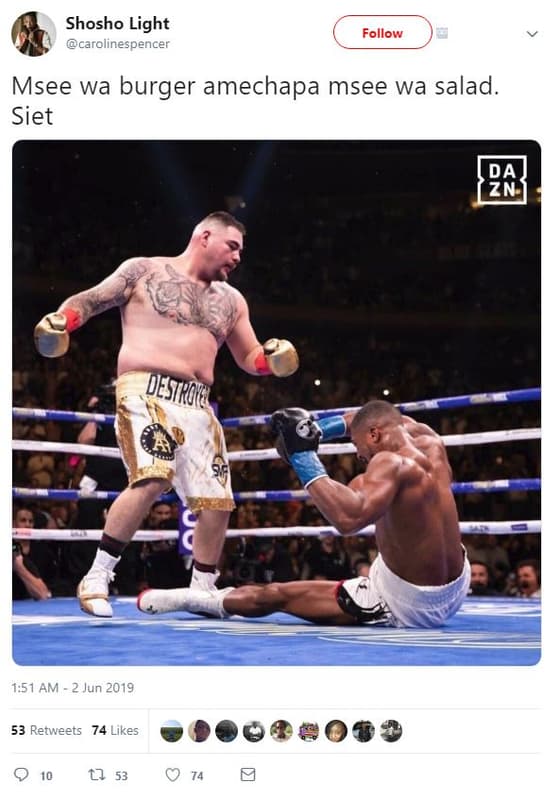 Shosho light carolinespencer follow msee wa burger amechapa msee wa salad. siet