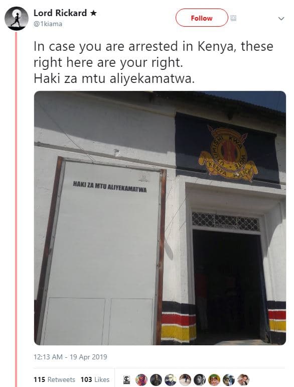 Lord rickard ikiama follow in case you are arrested in kenya these right here ar