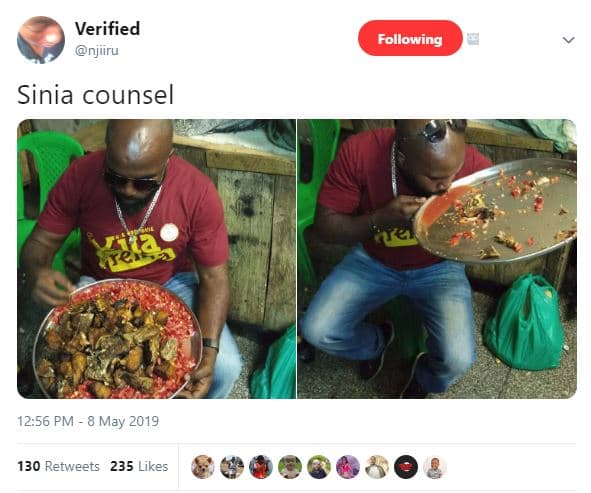 Verified njiiru following sinia counsel 12.56 pm miay 130 retweets 235 likes