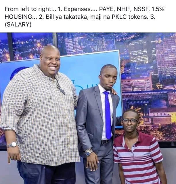 From left to right.. 1. expenses. paye, nhif, nssf, 1.5 housing. 2. bill ya taka