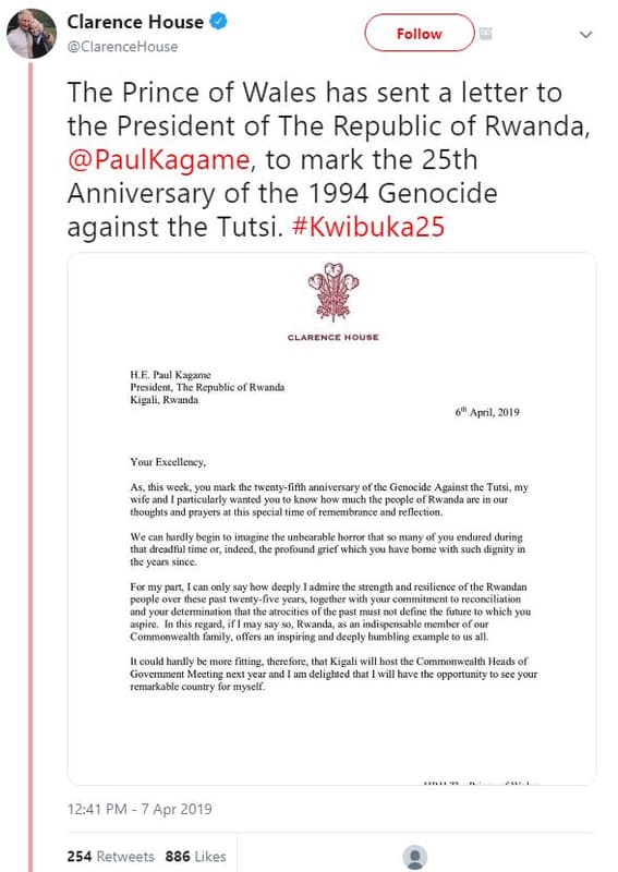 Clarence house clarencehouse follow the prince of wales has sent a letter to the