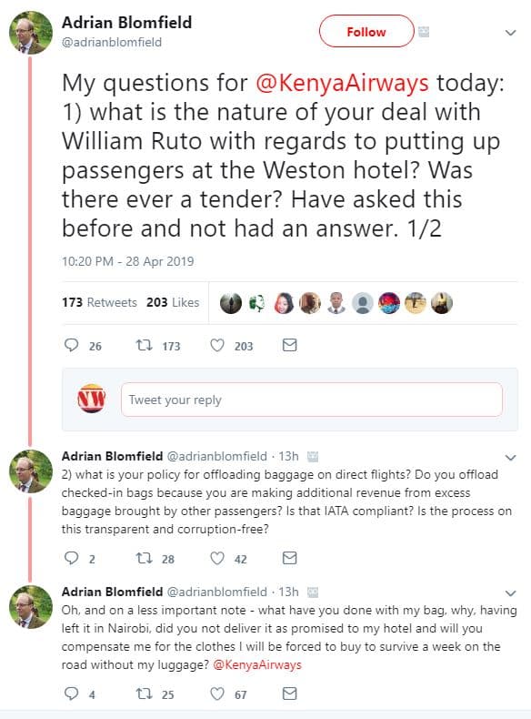 Adrian blomfield adrianblomfield follow my questions for kenyaairways today 1 wh