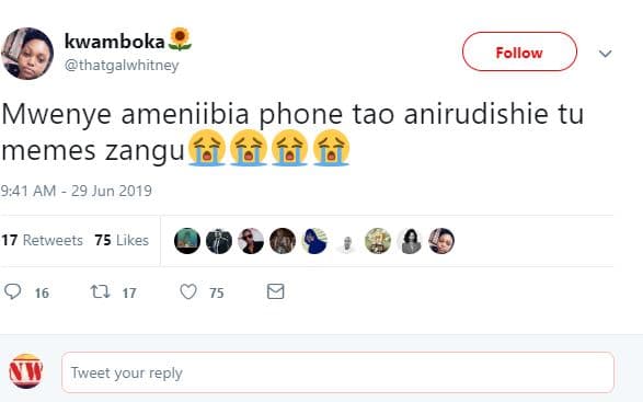 Kwamboka thatgalwhitney follow mwenye ameniibia phone tao anirudishie tu memes z