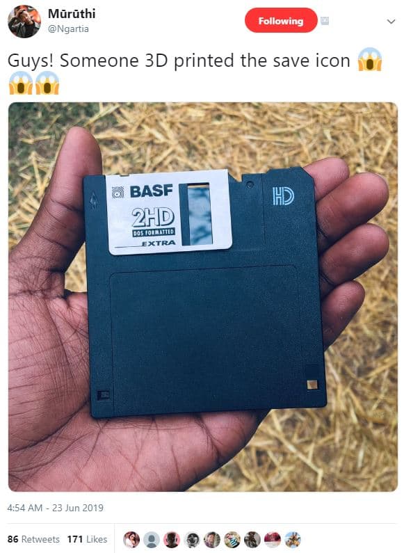 Muruthi ngartia following guys! someone 3d printed the save icon basf 2fd dosrou
