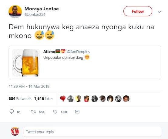 Moraya jontae jontae254 follow dem hukunywa keg anaeza nyonga kuku na mkono atie