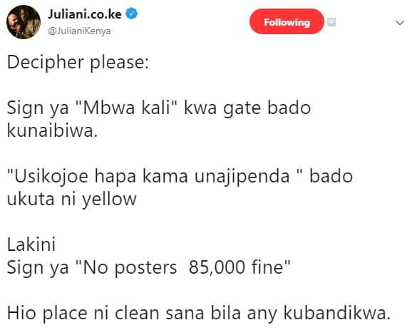 Juliani.co.ke julianikenya following decipher please sign ya 'mbwa kali kwa gate