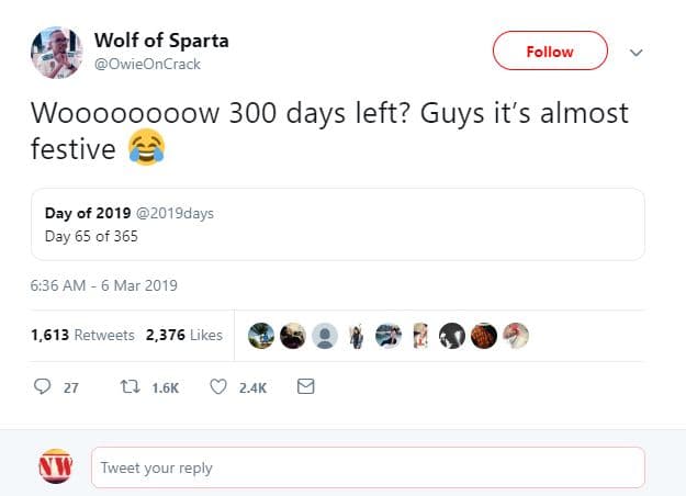 Wolf of sparta owieoncrack follow woooooooow 300 days left? guys it's almost fes