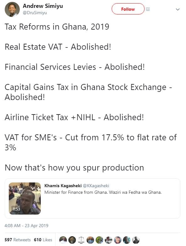 Andrew simiyu drusimiyu follow tax reforms in ghana, real estate vat abolished!