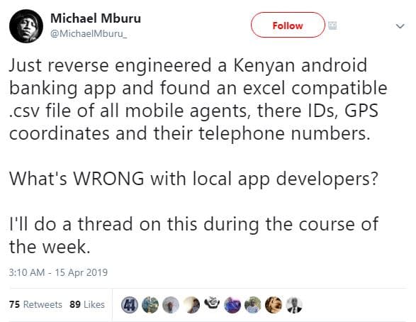 Michael mburu michaelmburu_ follow just reverse engineered a kenyan android bank