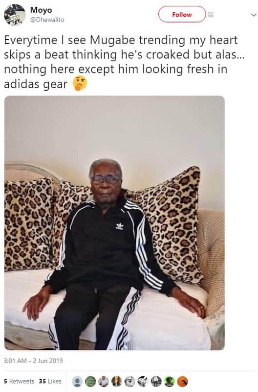 Follow moyo dhewalito everytime see mugabe trending my heart skips a beat thinki