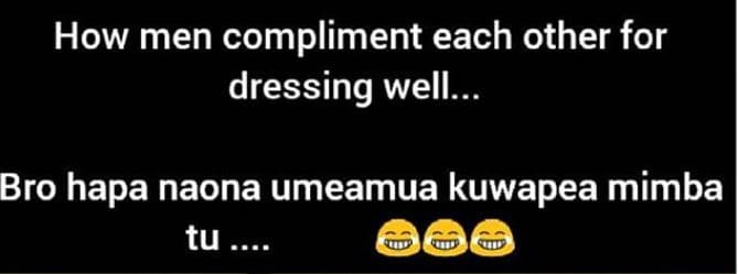 How men compliment each other for dressing well bro hapa naona umeamua kuwapea m