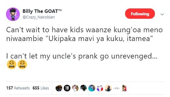 Billy the goat crazy_nalrobian following can't wait to have kids waanze kung'0a