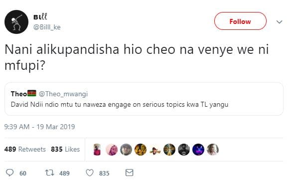 Bır billl_ke follow nani alikupandisha hio cheo na venye we ni mfupi? theo theo_