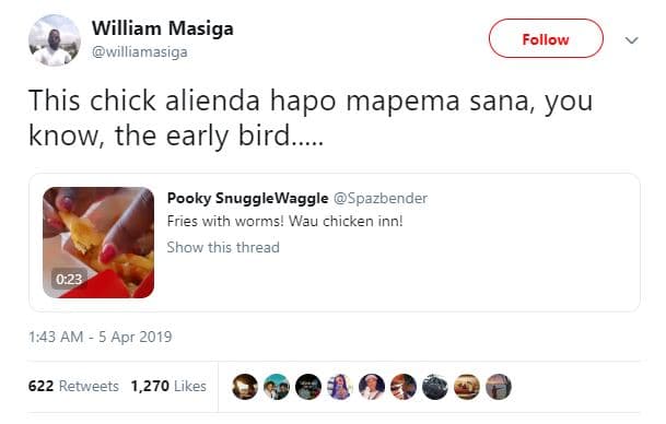 William masiga williamasiga follow this chick alienda hapo mapema sana, you know