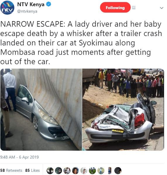 Ntv kenya ntvkenya following narrow escape a lady driver and her baby escape dea