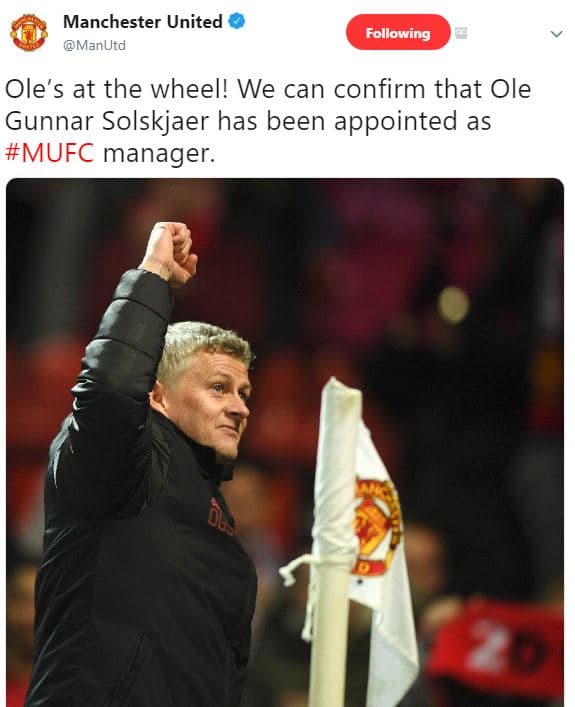 Manchester united manutd following ole's at the wheel! we can confirm that ole g