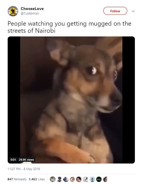 Chooselove tuskerman follow people watching you getting mugged on the streets of