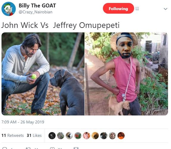Billy the goat crazy_nairobian following john wick vs jeffrey omupepeti 7,09 am