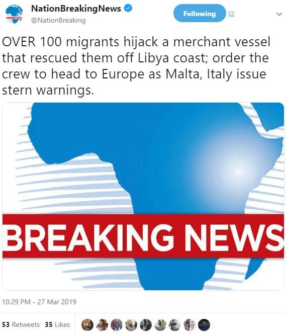 Nationbreakingnews nationbreaking following over 100 migrants hijack a merchant