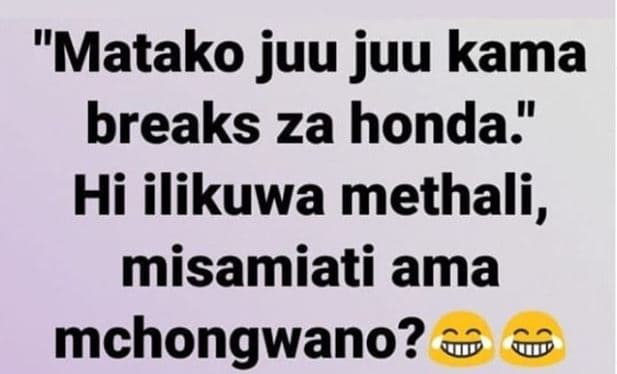 'matako juu juu kama breaks za honda hi ilikuwa methali , misamiati ama mchongwa