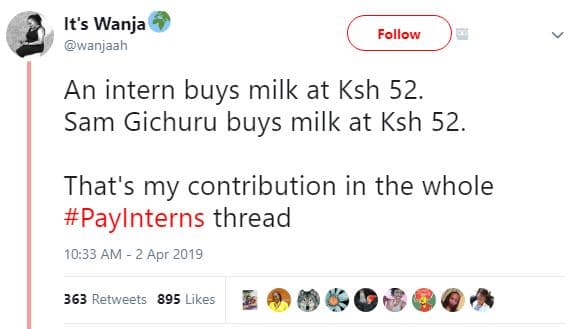It's wanja wanjaah follow an intern buys milk at ksh 52 sam gichuru buys milk at